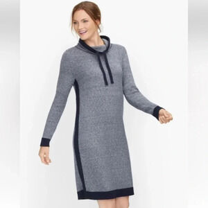 Talbots Sweater Dress Cowl Neck Marled Jersey Indigo Gray Petite Medium MP